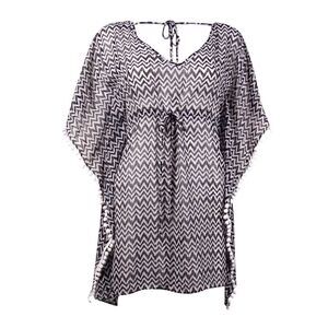 Miken Women's Chevron Print Pom-Pom Chiffon Swim Cover - Black/White